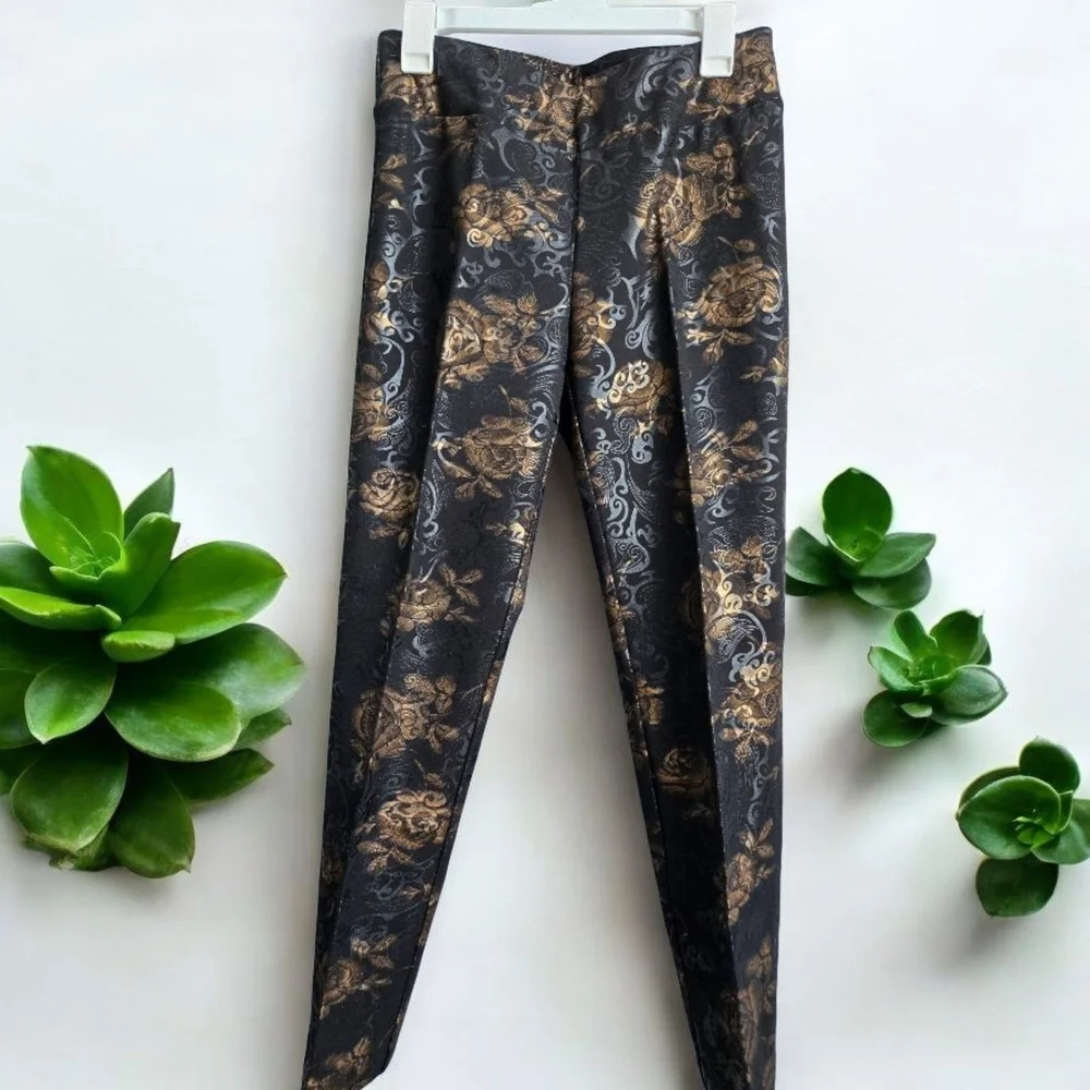 Insight Black and Gold Ornate Ankle Pants,  Size 10 - Picture 3 of 6